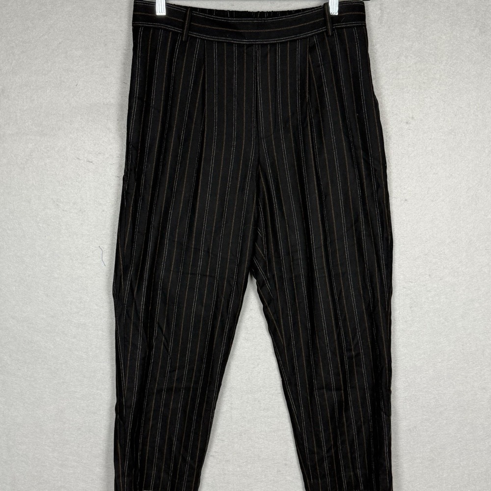 Vince‎ Women's Pull On Trousers Pants Wool Blend Black w/Brown Stripes Size L
